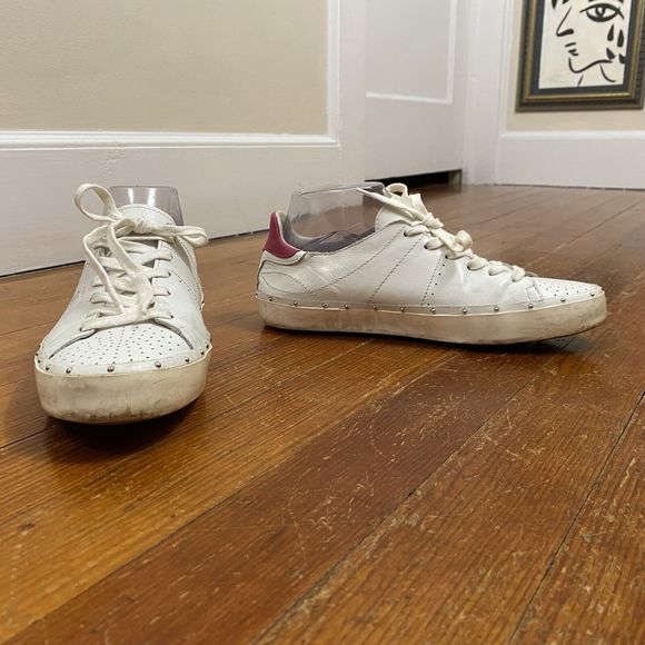 Rebecca Minkoff women's Michell studded white/pink sneakers sz 9 - Picture 2 of 12